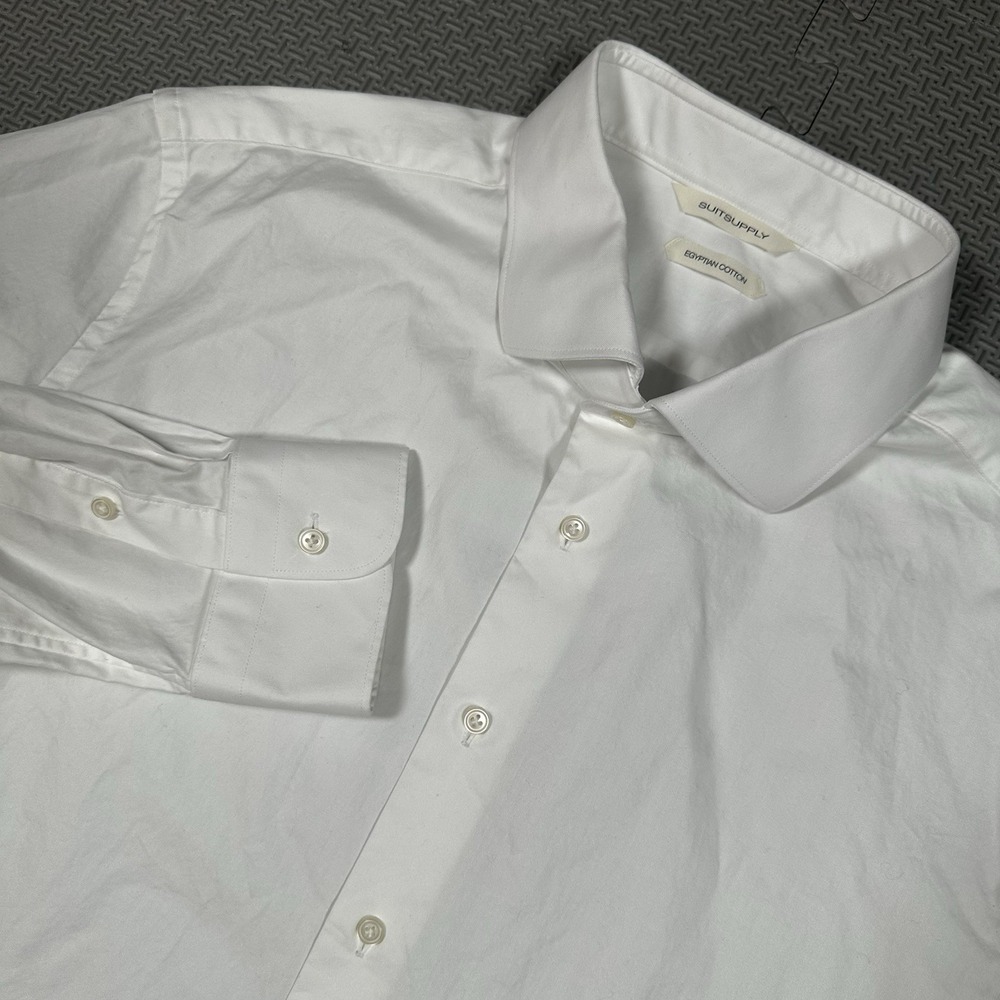 Suitsupply Albini Egyptian Dress Shirt Mens White Solid Slim Fit Formal Sz 46